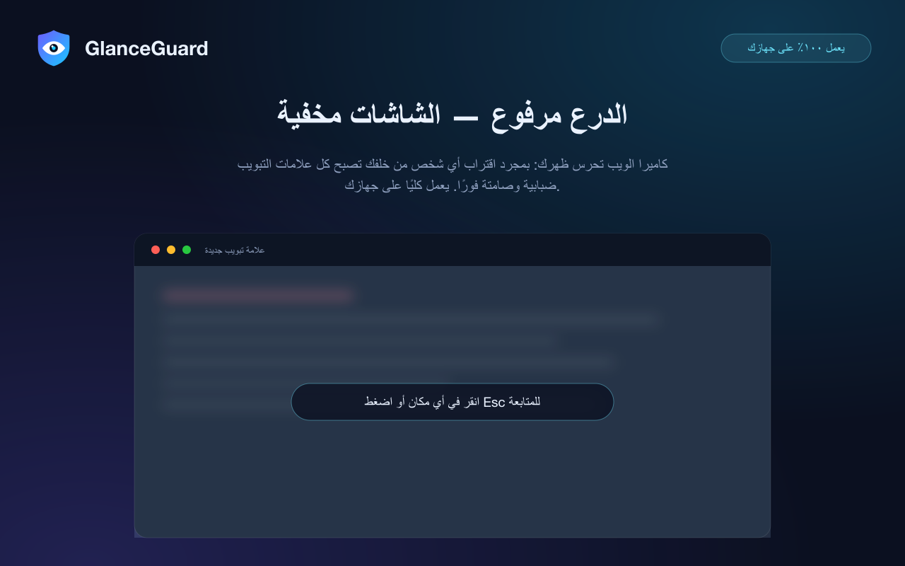 كل علامات تبويب Chrome مموّهة بواسطة GlanceGuard فور اقتراب أحدهم — انقر في أي مكان أو اضغط Esc للمتابعة