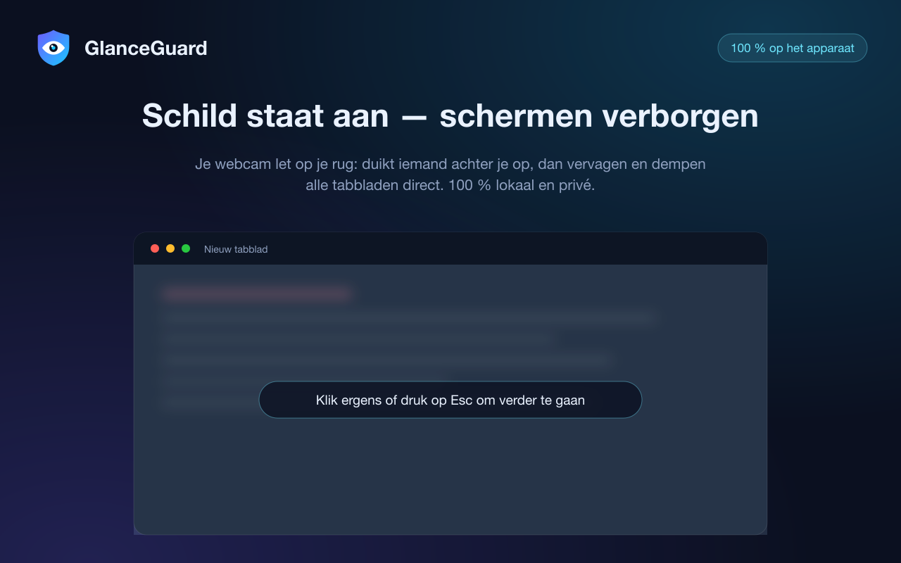 Alle Chrome-tabbladen door GlanceGuard beslagen zodra iemand nadert — klik ergens of druk op Esc om verder te gaan
